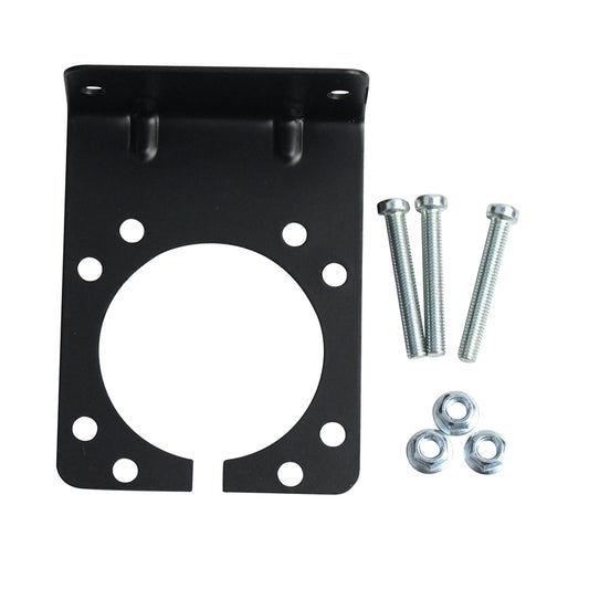 Gehoekte stekkerdooshouder - zwart metaal - 9,25 x 7 cm - geschikt voor 7 en 13-polige stekkerdoos